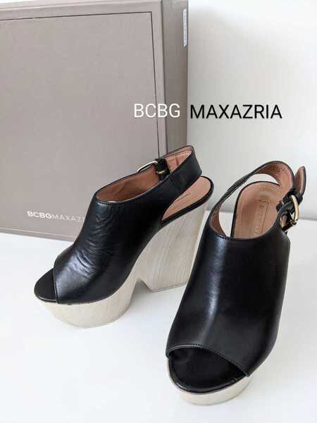 BCBG MAXAZRIA 35.5サイズ ビーシービージーマックスアズリア COWレザー アンクルベルトサンダル 22.5相当 ブラック イタリア製 正規品