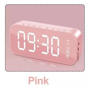 ミラー時計　ピンク　目覚まし時計　デジタル　置き時計　スピーカー　USB給電