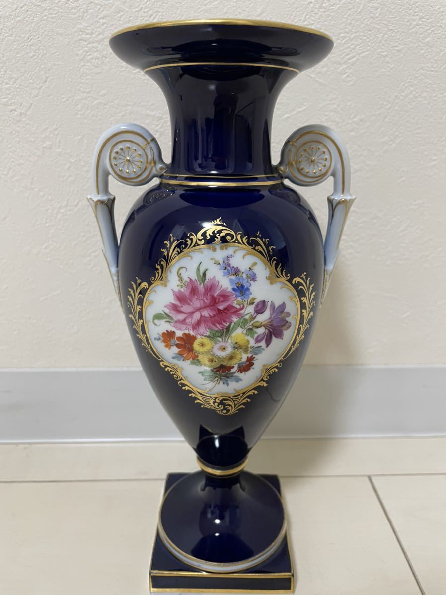 マイセン 金彩コバルト 七つ花 陶磁器 コバルトブルー花瓶