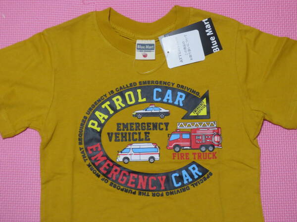 新品 130 車柄 半袖Tシャツ 綿100％ 黄色 パトカー 消防車 救急車 トミカ風 パトロールカー 警察車両 働く車 男の子 夏物 120cm～ 送料無料