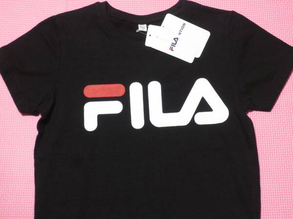 新品 130 FILA 半袖Tシャツ 黒 綿100％ ビッグロゴプリント 男の子 女の子 夏物 フィラ スポーツブランド 小学生 スポ少 120cm～ 送料無料