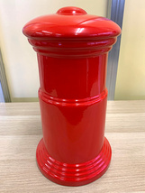 ポスト型貯金箱　６号　陶器製　カラー／赤　高さ35cm　昭和★レトロ【中古品】_画像3