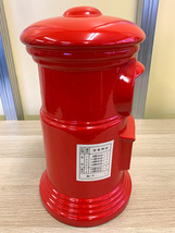 ポスト型貯金箱　６号　陶器製　カラー／赤　高さ35cm　昭和★レトロ【中古品】_画像4