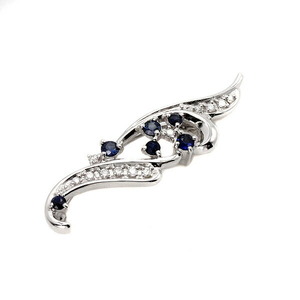 K18WG sapphire diamond brooch S0.53ct D0.18ct white gold 750