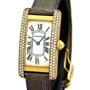 カルティエ Cartier タンクアメリカン K18YG 純正ダイヤベゼル レディース腕時計 クォーツ