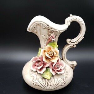 ［100e43］花瓶　イタリア製　フラワーベース　アンティーク　インテリア　バラ　陶器　　