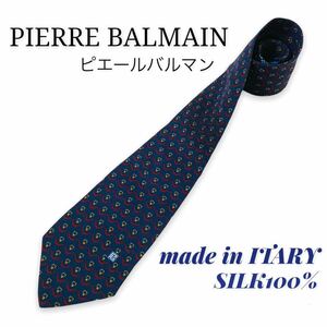 【送料無料】ピエールバルマン　PIERRE BALMAIN 　ネクタイ 　シルク100%　イタリア製　ビジネス　ブランド　総柄　ネイビー