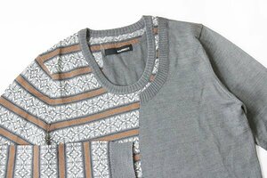 HAMNETT *asimeto Lee crew neck sweater gray M size knitted U neck cut and sewn nordic pattern Hamnett *QV13