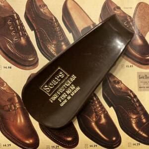 ビンテージ50sミニ小型シューホーン靴べら携帯用アンティーク企業アメリカUSA紳士メンズ小物シアーズ革靴キーホルダー雑貨プラスチック茶