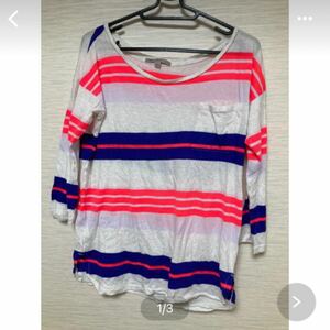 ボーダーカットソー トップス ボーダー GAP GPA長袖　GAP Tシャツ　カラフル Tシャツ　七分丈　秋冬