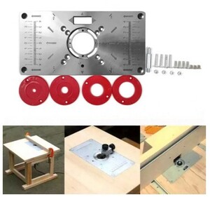 A794:ルーター テーブル インサート プレート 木工 ベンチ 大人気 テーブルソー 多機能 ウッドプレート マシン 彫刻 4リング ツール 黒 赤