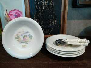 昭和レトロ　新品未使用　保管場所　カレー皿　陶器　5客セット　IVORY HOUSE カントリー　皿　スープ皿 白いお皿