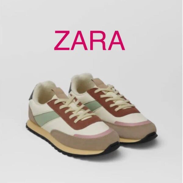 ZARA コントラスト レザー スニーカー 39