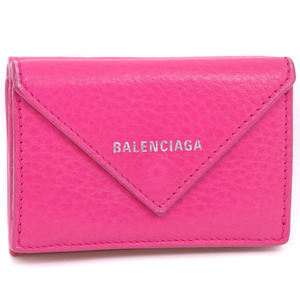 BALENCIAGA バレンシアガ ペーパーミニ 391446 三つ折り財布 レザー ピンク レディース【59110335】中古