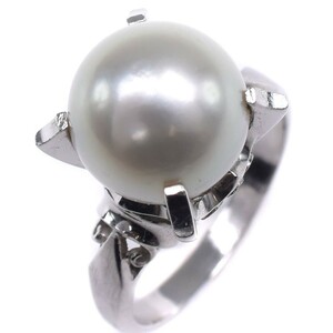 Жемчужное кольцо / кольцо 9,5 мм жемчужина x Pt900 Platinum 9,5 дамы [12103103] Используется