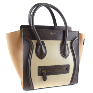 CELINE Celine Luggage Micro Shopper Tricolor / Bicolor Handbag Calf Brown Ladies 15080105 Used, Celine, Bag, bag, Handbag