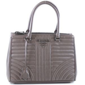 PRADA プラダ 2WAYショルダー 1BA863 ハンドバッグ カーフ×SOFT CALF IMPUN BANBU 3 グレー レディース【61140124】中古