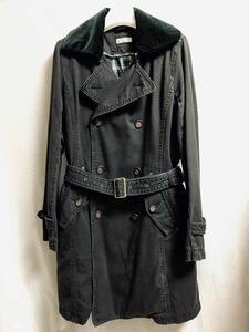 美品 レディース トレンチコート ブラックデニム チェック 中綿キルティングライナー 付け襟 春秋冬服 ユニセックス アウター