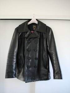 *** SCHOTT leather pea coat 153US LEATHER PEACOAT Schott 36 black ***