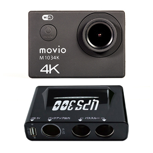 NAGAOKA WiFi機能搭載 高画質4K Ultra HD アクションカメラ + 車両三又シガーソケット M1034K+UPS300(l-4589452990993)