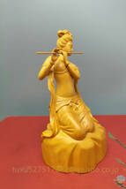 木彫り 笛の美人 美人 美女天然木・木造美女像 インテリア 置物 彫刻工芸品 高14cm_画像4