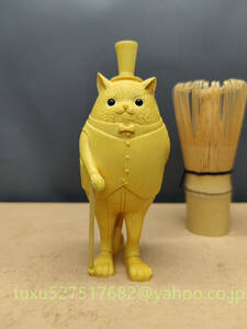 柘植材 猫の置物 楊繊細彫刻 木製 猫 置物 彫刻 人物