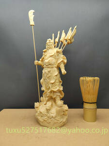 中国美術　仏像木彫　関羽像　武財神　美術品　工芸品　 関公聖君　彫刻　柘植材 