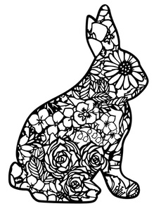 Art hand Auction تنسيق الزهور في قطع الورق على شكل أرنب أفقي, عمل فني, تلوين, هيري, كيري