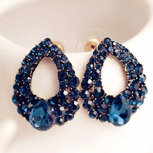  earrings Gold blue blue crystal crystal lady's Korea Kirakira beautiful pretty adult fashonabru new #C957-2