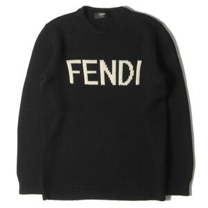 FENDI フェンディ ニット フロントロゴ クルーネック ウールニット セーター 18AW ブラック 黒 50 トップス 長袖 ブランド イタリア製
