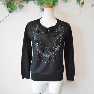 2015年 ピンクハウス PINKHOUSE 刺繍 入り チュール & お花 モチーフ の 可愛い ニット セーター 黒