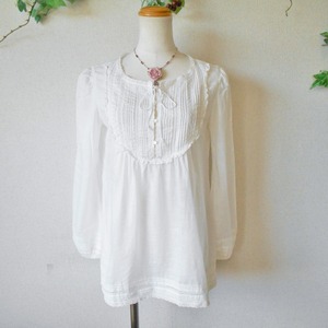  L'Est Rose LEST ROSE pin tuck & race. pretty long sleeve blouse made in Japan M