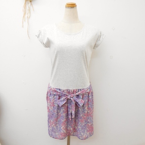  Feroux Feroux 2 spring summer direction short sleeves One-piece switch skirt purple floral print cut and sewn ribbon 