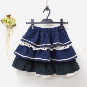  Shirley Temple Shirley Temple 140cm soft step frill skirt switch race navy blue navy green check bottom 