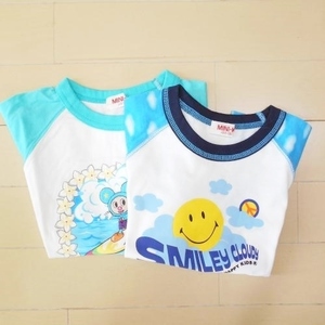  Mini K Mini ke- Narumi ya man 100cm 110cm short sleeves T-shirt la gran cut and sewn 2 pieces set white white blue green Smile embroidery 