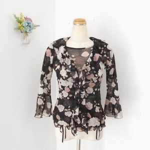  L'Est Rose LESTROSE M spring summer direction ensemble chu-ru race frill short sleeves blouse 7 minute sleeve cardigan black black rose pattern top 