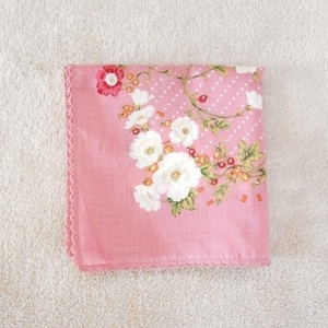 Pink House PINKHOUSE pretty handkerchie 47×47 square pink floral print white white red orange dot polka dot pattern 