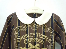 シャーリーテンプル Shirley Temple 120ｃｍ 長袖 ワンピース アンティーク風 丸衿 茶×黒 ストライプ ゴールドラメ プリント_画像2