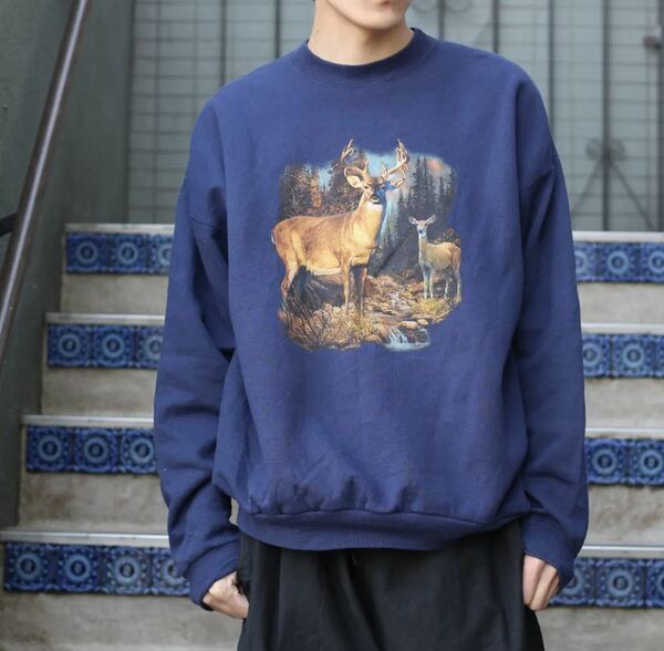 USA VINTAGE DEER PRINT SWEAT SHIRT/アメリカ古着シカプリントスウェット