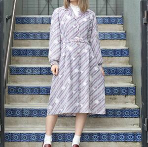 RETRO VINTAGE RETRO PATTERNED BELTED ONE PIECE/レトロ古着レトロ柄ベルテッドワンピース