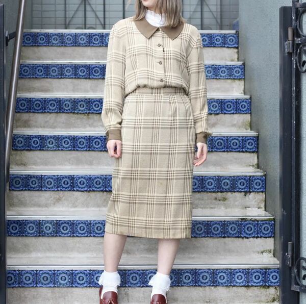 RETRO VINTAGE CHECK PATTERNED JACKET SET UP/レトロ古着チェック柄ジャケットセットアップ