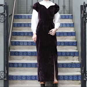 USA VINTAGE BIANCHI VELOUR DESIGN LONG DRESS ONE PIECE/アメリカ古着ベロアデザインロングドレスワンピース