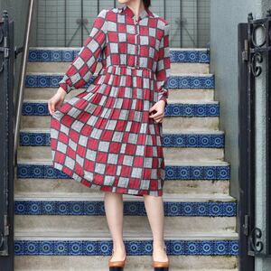 RETRO VINTAGE CHECK PATTERNED RETRO DESIGN ONE PIECE/レトロ古着チェック柄レトロデザインワンピース