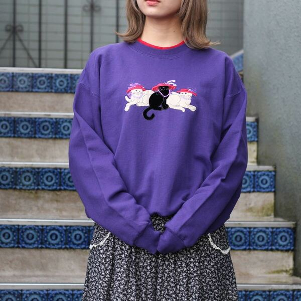 USA VINTAGE top stitch 3 CATS PRINT SWEAT SHIRT/アメリカ古着3匹のねこプリントスウェット