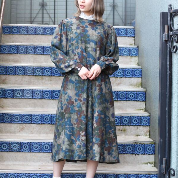 RETRO VINTAGE FLOWER PATTERNED WOOL ONE PIECE/レトロ古着花柄ウールワンピース