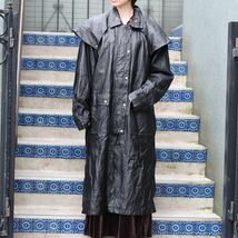 USA VINTAGE COSA NOVA BIG COLLAR LEATHER LONG OVER COAT/アメリカ古着ビッグカラーレザーロングオーバーコート_画像2