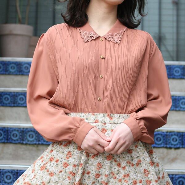 RETRO VINTAGE LACE COLLAR DESIGN BLOUSE/レトロ古着レース襟デザインブラウス