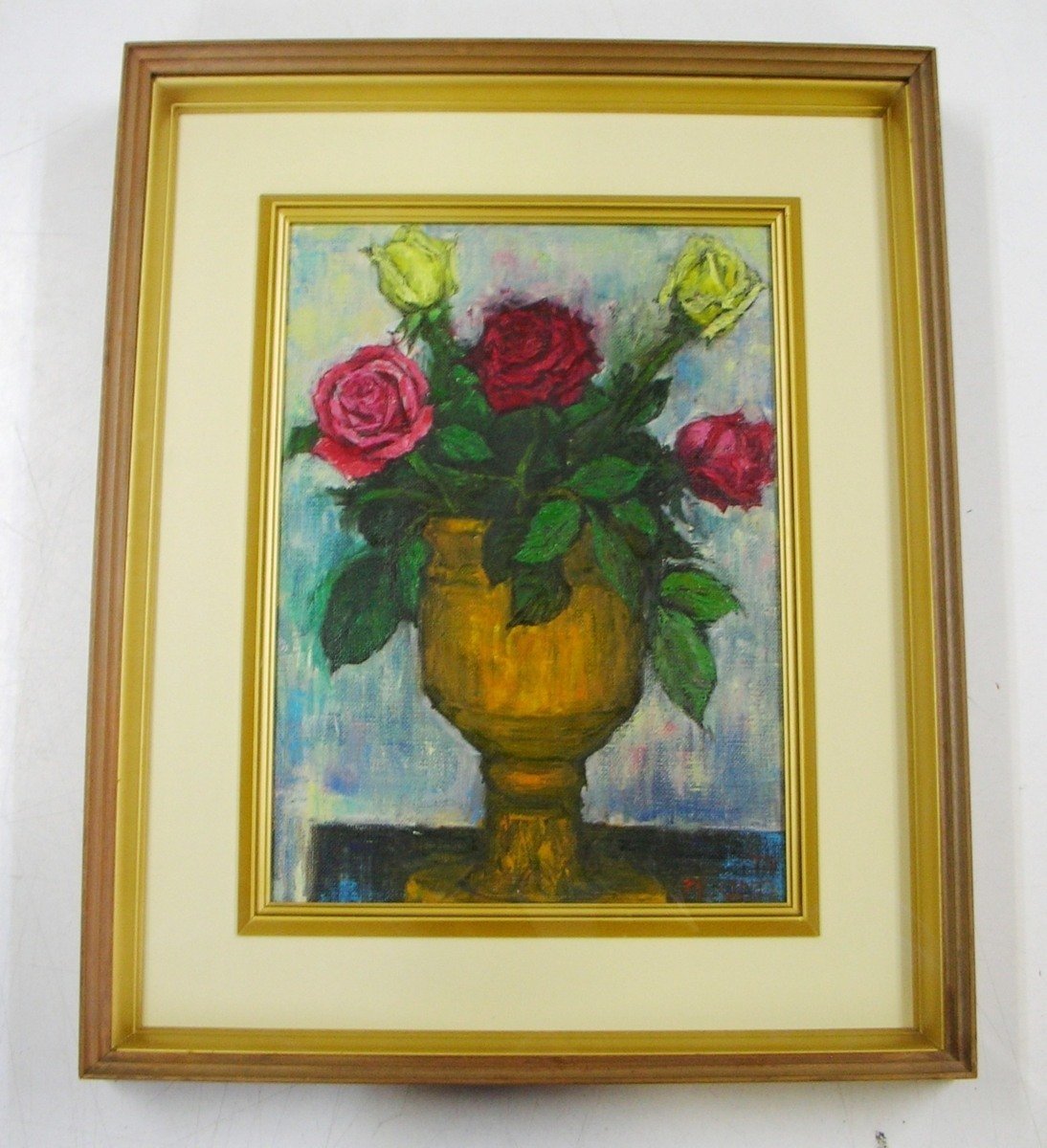 ★Akira Ono Rose Ölgemälde Stillleben Gemälde signiert F4★ [6788], Malerei, Ölgemälde, Stilllebenmalerei