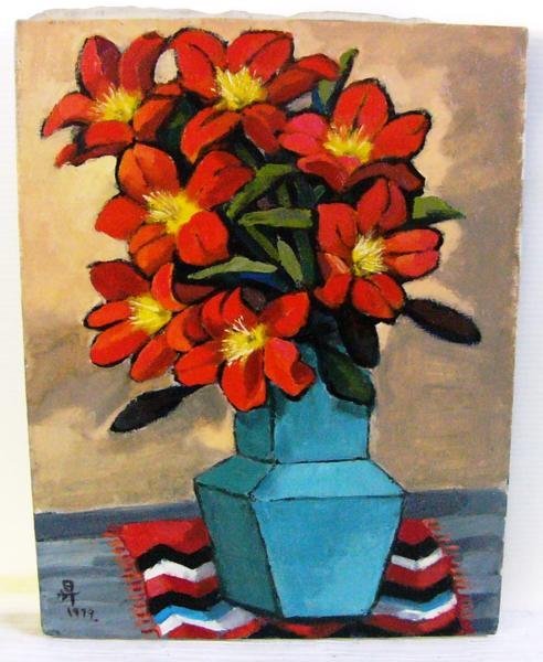 キャンバス 雨宮昇 ｢赤い花｣ F6 【1039】, 絵画, 油彩, 静物画