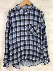 Yanuk Yanuk long sleeve button check shirt wrinkle processing blue × Pink Lady -sSIZE:S LH632022020812